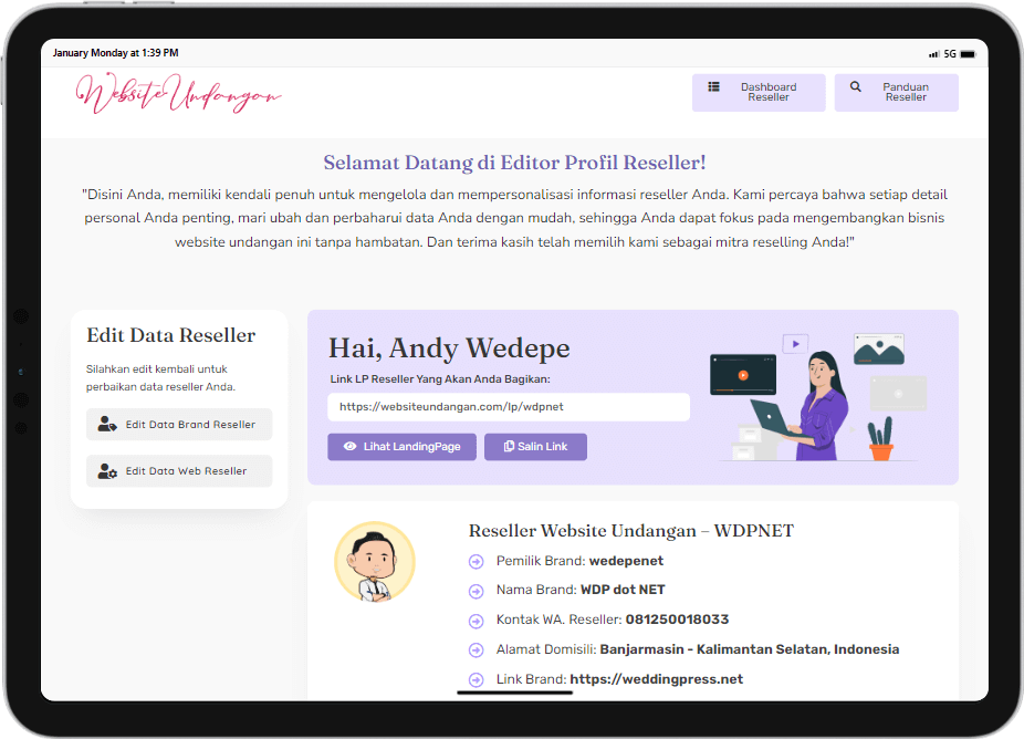 Dashboard Form Edit Data Reseller Undangan SAAS