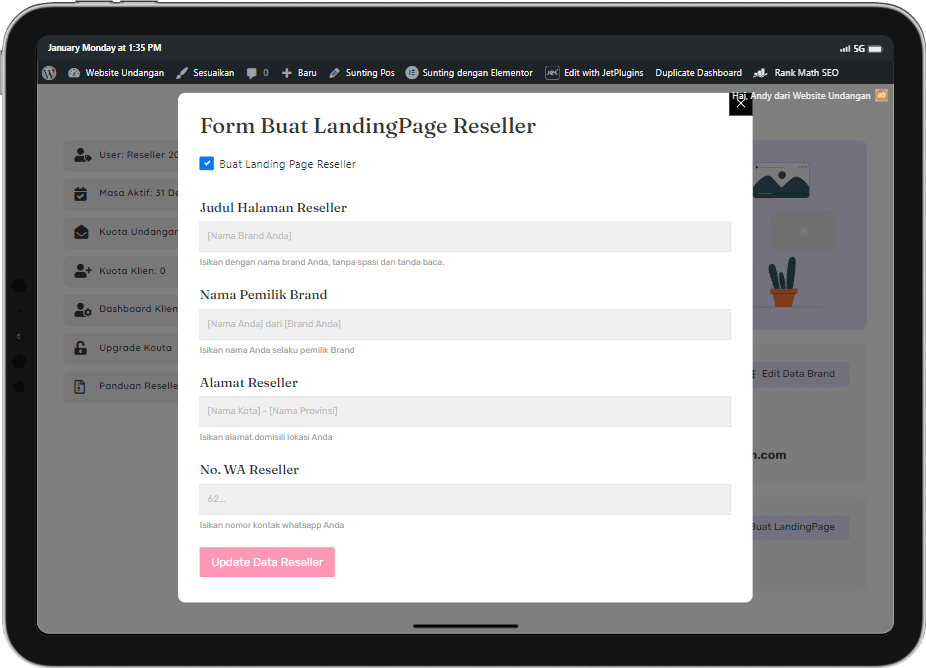Demo Form Generate Landing Page Reseller Instan
