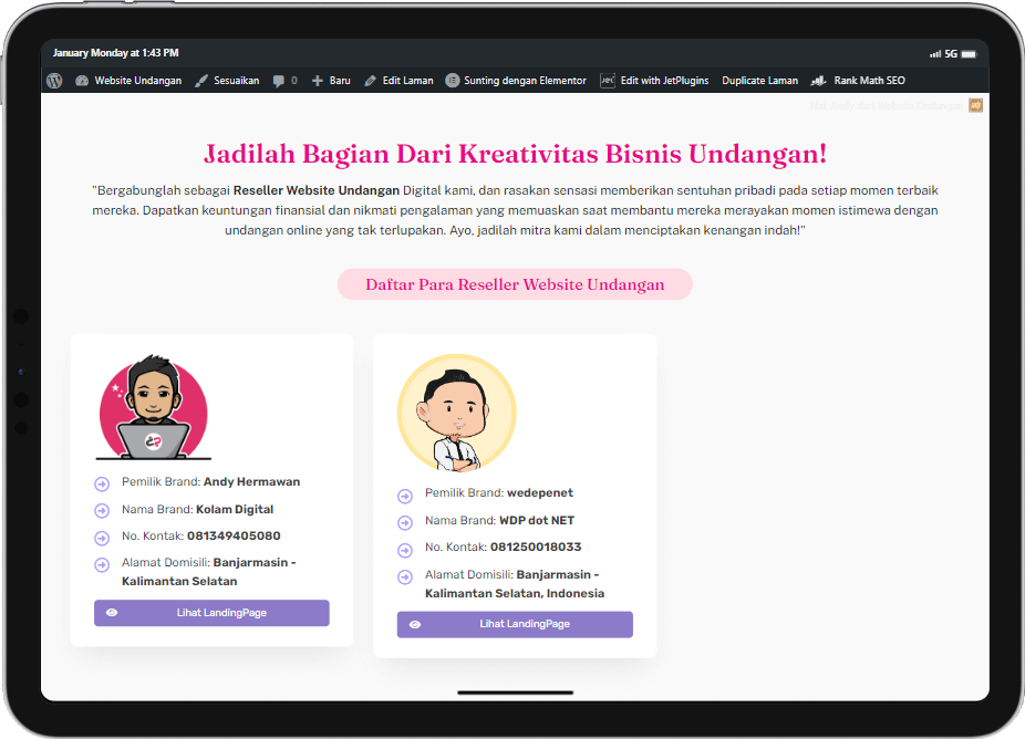 Halaman Direktori List Reseller Website Undangan JetEngine
